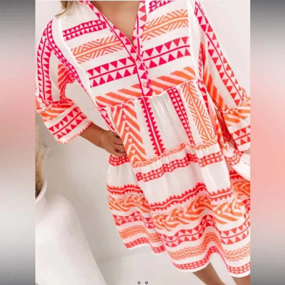 Cotton Mini Dress Hot Pink / Orange - Picture 2 of 6